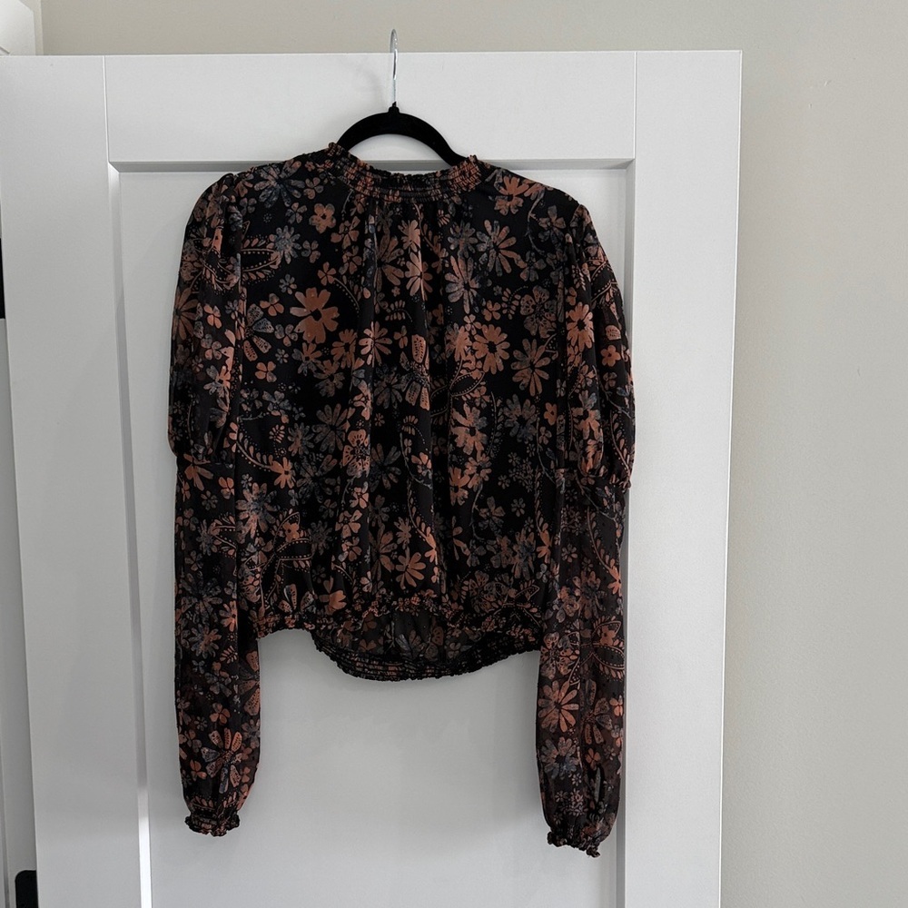 Free People Floral Clarissa Long Sleeve Blouse - Black and Pink - Picture 2 of 3